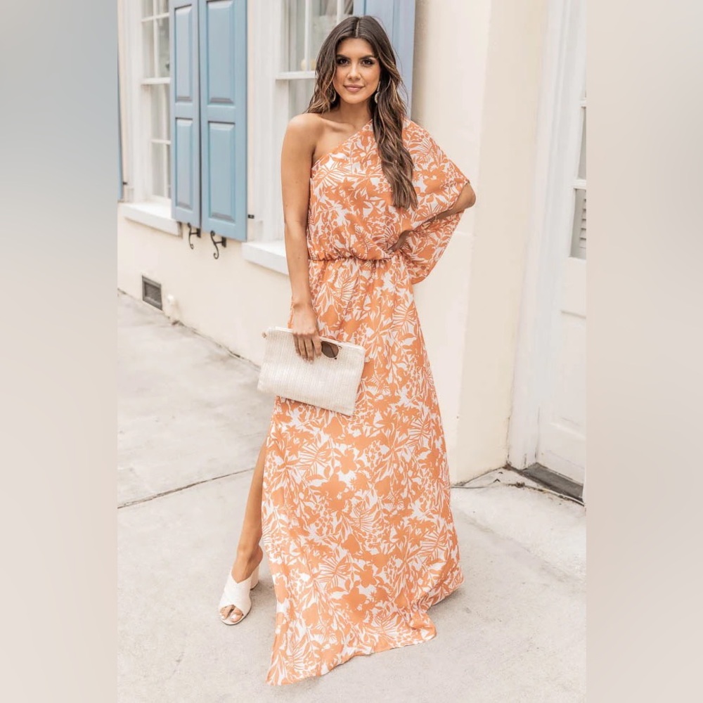*SOLD* Found My Forever Rust Floral One Shoulder Maxi Dress
